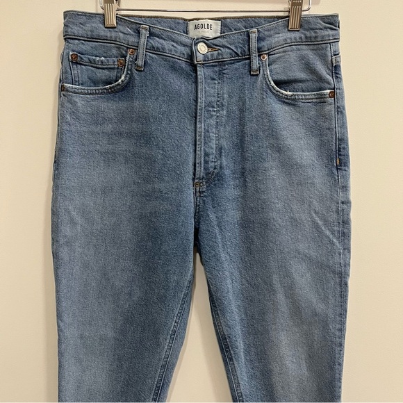 Agolde Nico High-Rise Slim Jeans Raw Hem Button Fly Medium Wash Size 29 - Picture 5 of 14